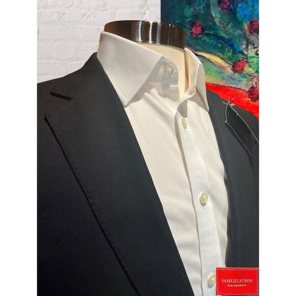 New Samuelsohn Blazer 40R Solid Black Sport Jacket Honeycomb Super 130s - Picture 4 of 16
